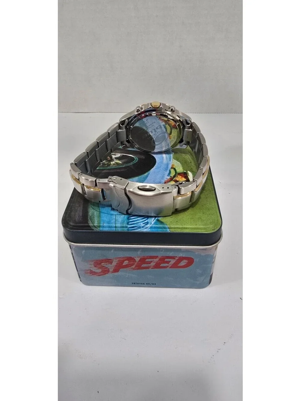 Fossil Blue Stainless Steel Men's Chronograph Watch with Original Speed Tin Box